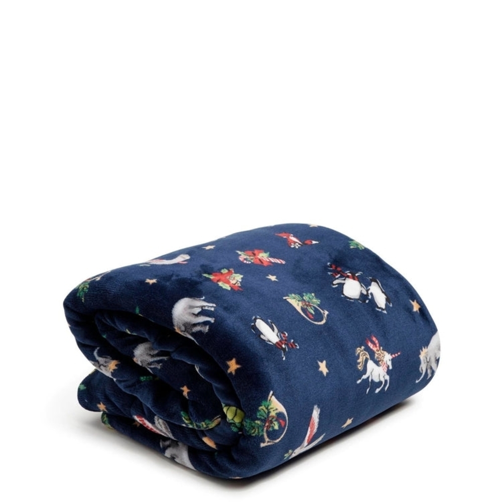 Navy Blue Fleece Blanket with Animal Print
